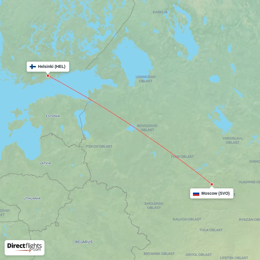 SVO - HEL route map