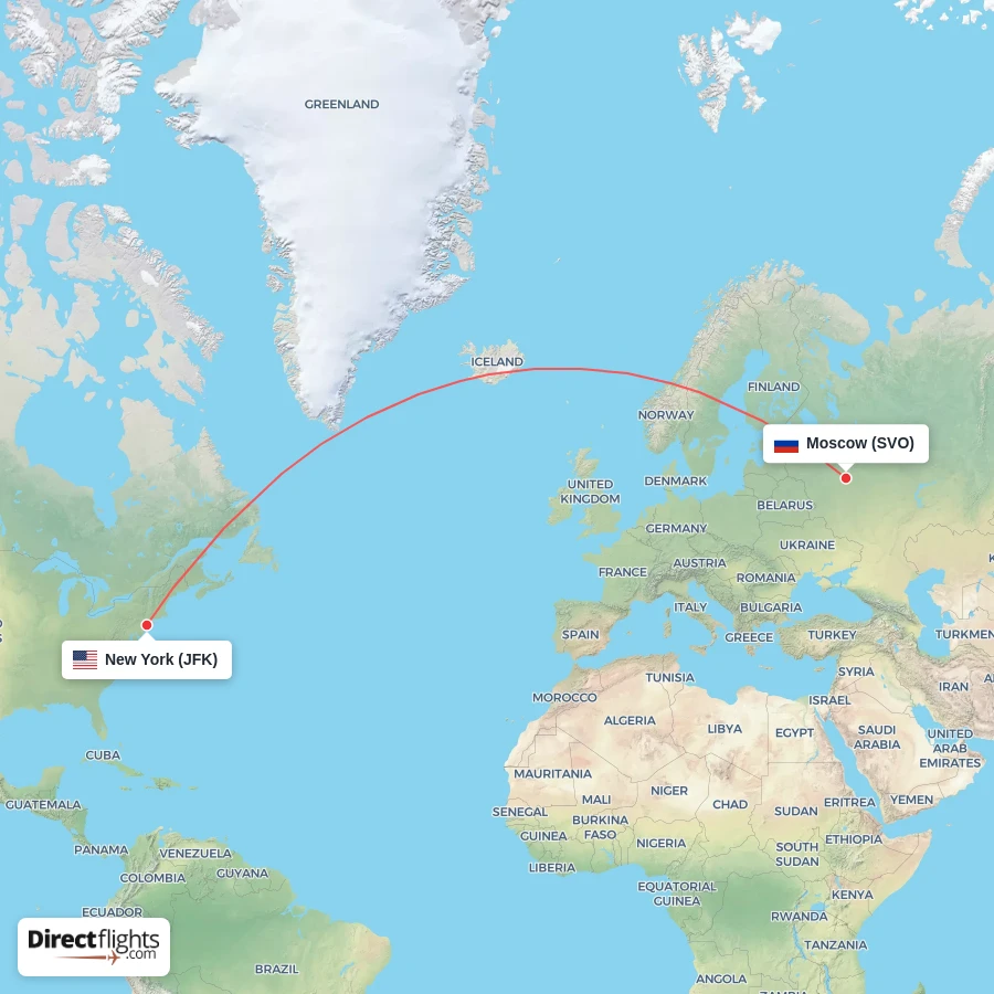 SVO - JFK route map