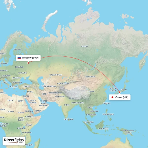 Moscow - Osaka direct flight map