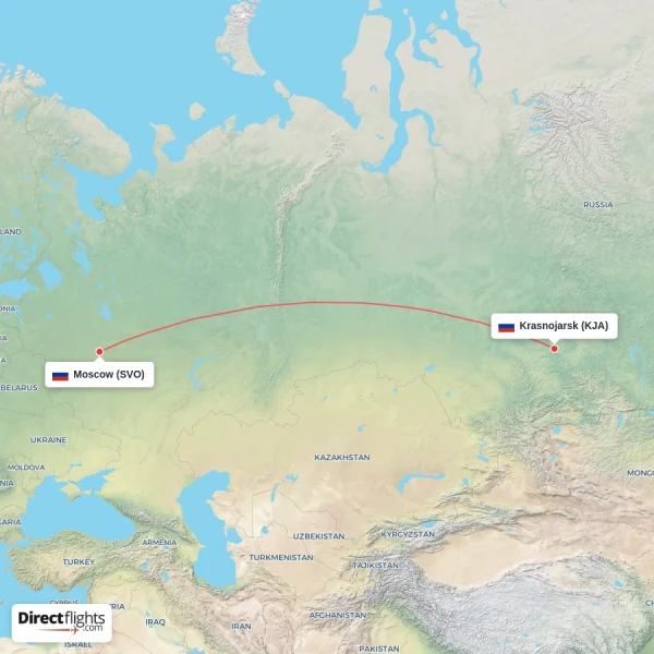 Moscow - Krasnojarsk direct flight map