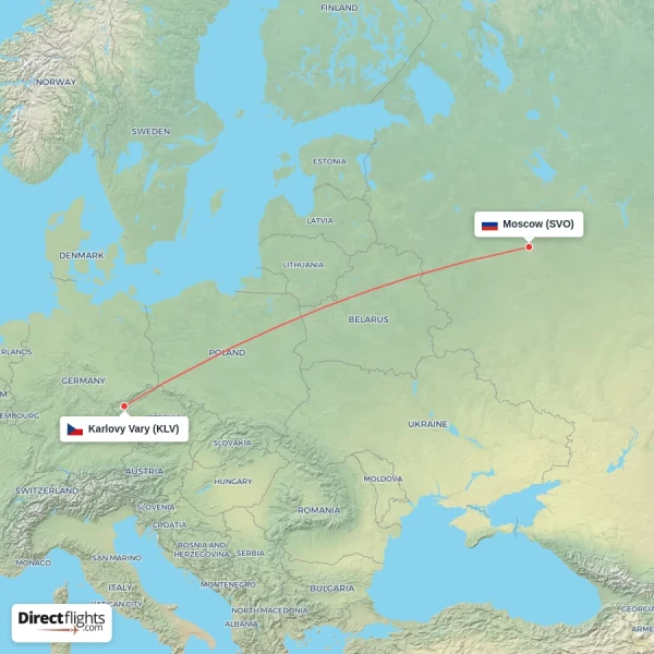 Moscow - Karlovy Vary direct flight map