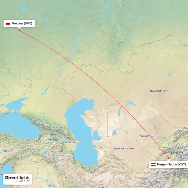 Moscow - Kurgon-Tyube direct flight map