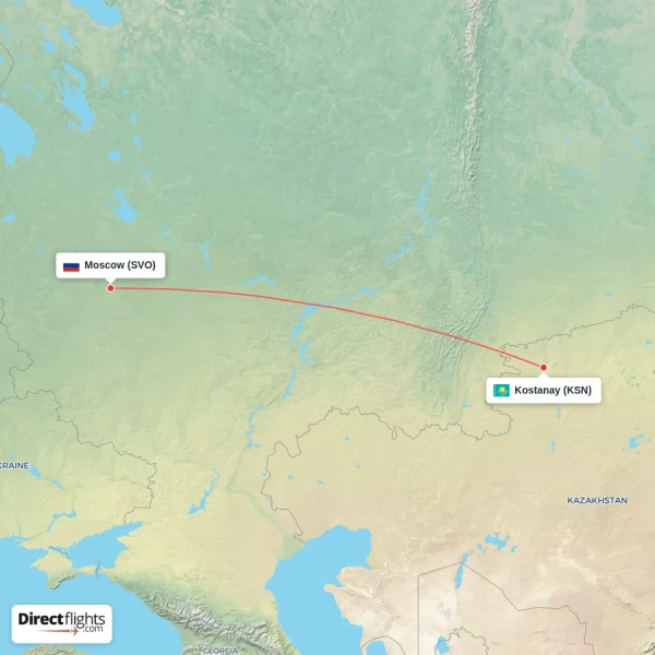 Moscow - Kostanay direct flight map