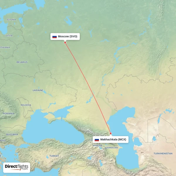 Moscow - Makhachkala direct flight map
