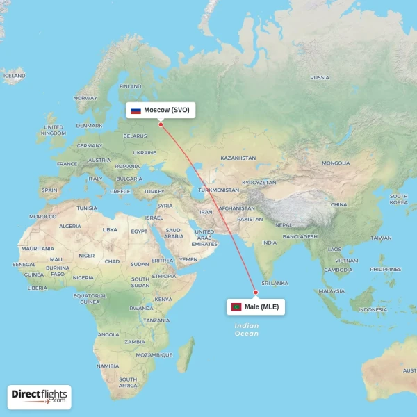 Moscow - Male direct flight map