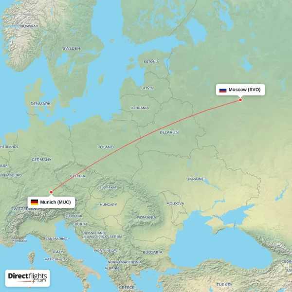 Moscow - Munich direct flight map