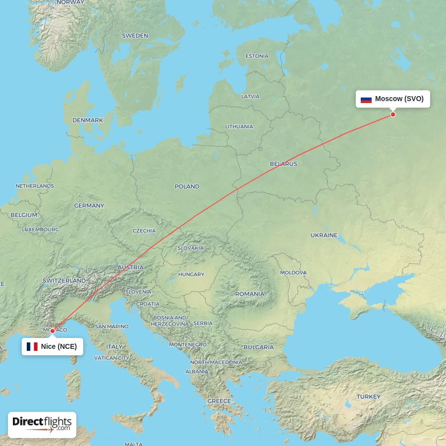 SVO - NCE route map