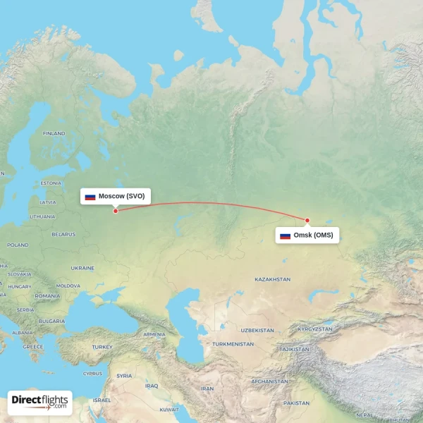 Moscow - Omsk direct flight map