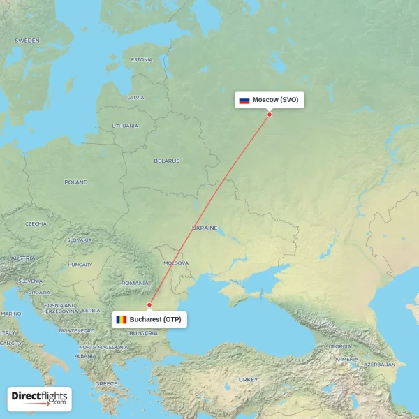 Moscow - Bucharest direct flight map