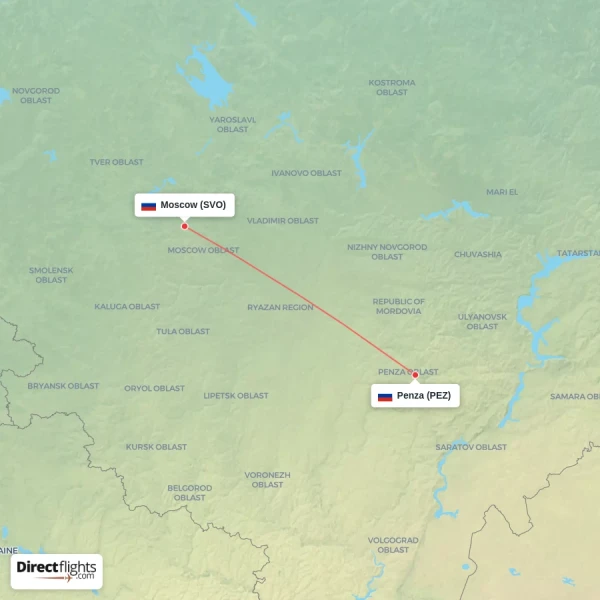 Moscow - Penza direct flight map