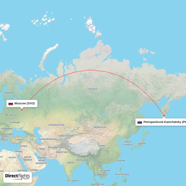 Moscow - Petropavlovsk-Kamchatsky direct flight map
