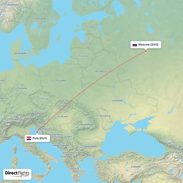 Moscow - Pula direct flight map