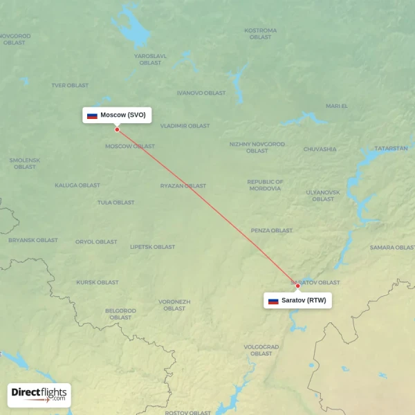 Moscow - Saratov direct flight map