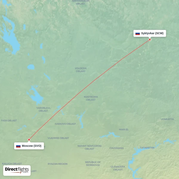 Moscow - Syktyvkar direct flight map