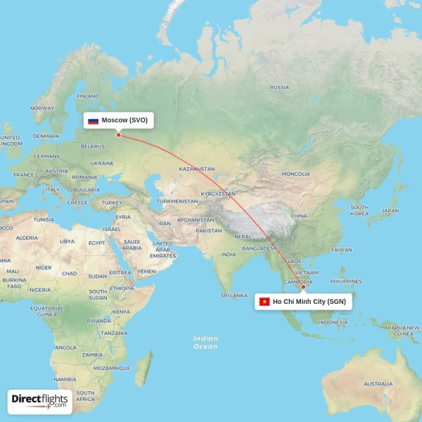 Moscow - Ho Chi Minh City direct flight map