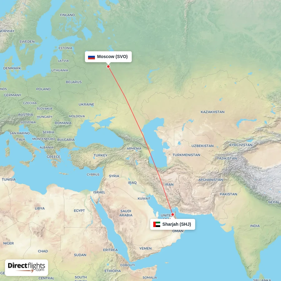 SVO - SHJ route map