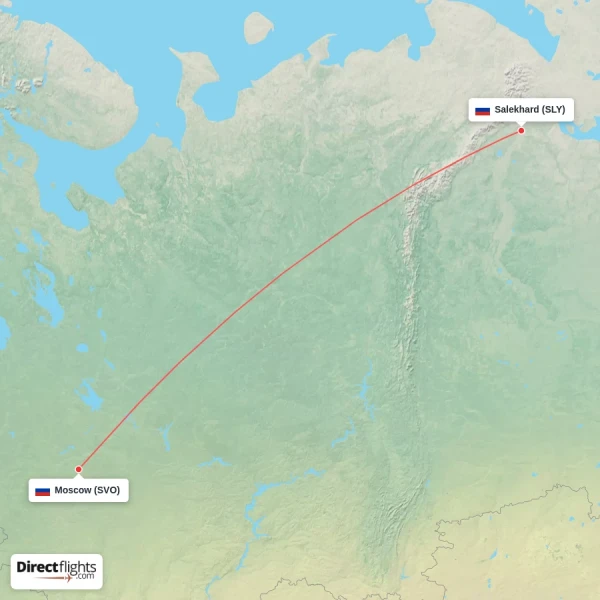 Moscow - Salekhard direct flight map
