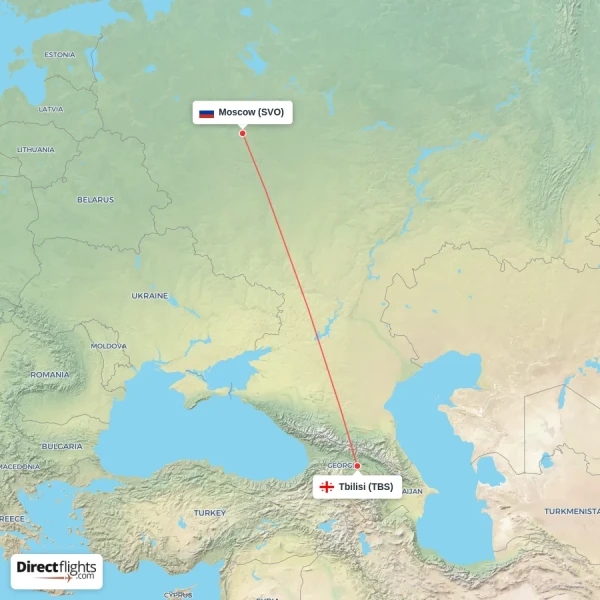 Moscow - Tbilisi direct flight map