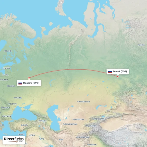 Moscow - Tomsk direct flight map