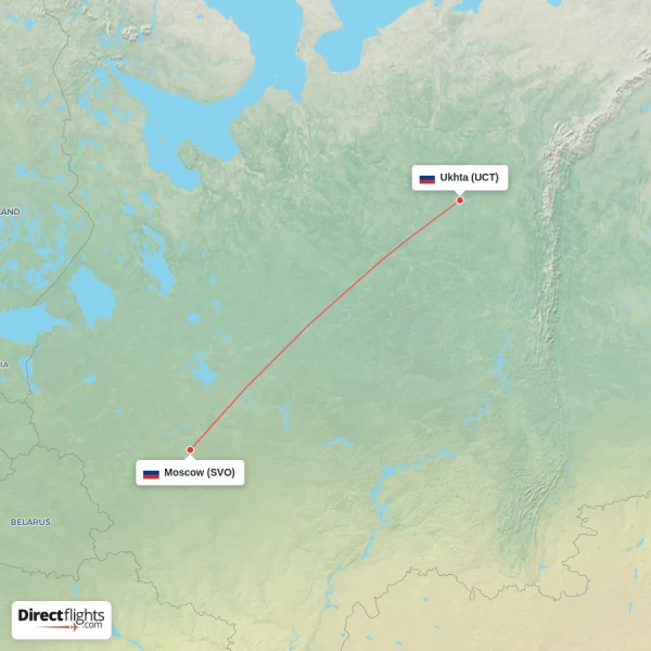 Moscow - Ukhta direct flight map