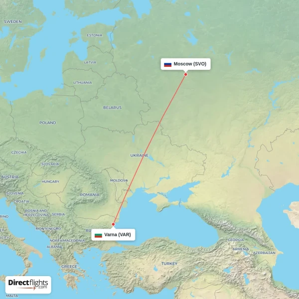 Moscow - Varna direct flight map