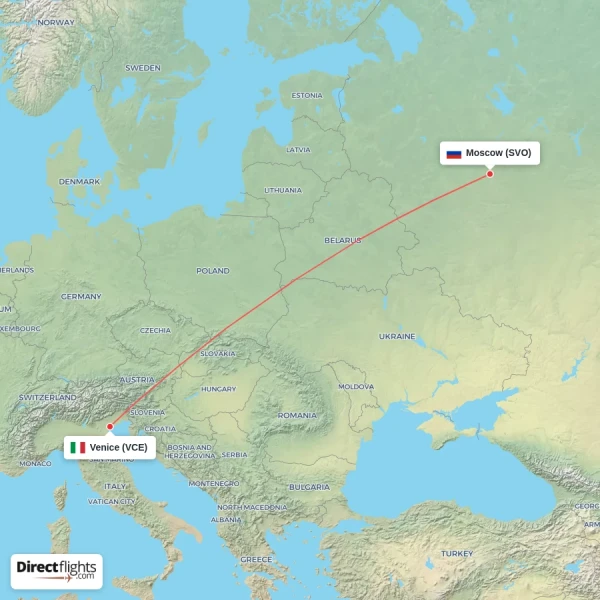 Moscow - Venice direct flight map