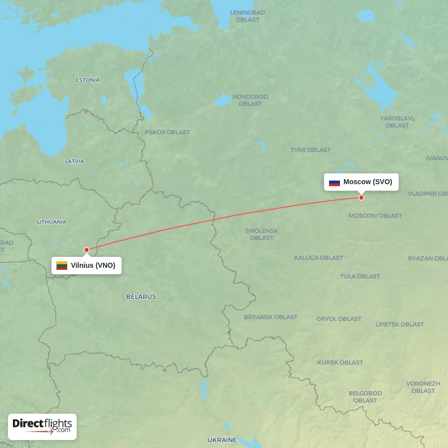 SVO - VNO route map