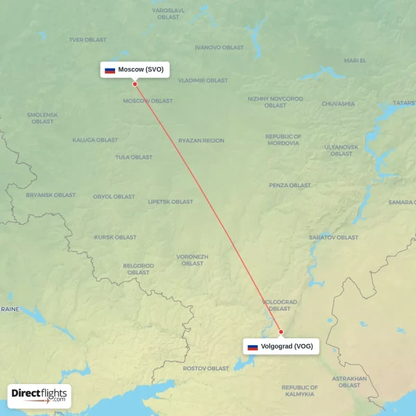 Moscow - Volgograd direct flight map