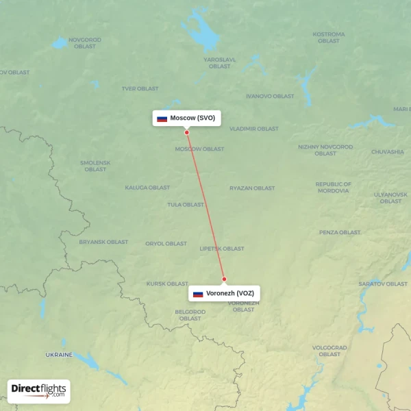 Moscow - Voronezh direct flight map
