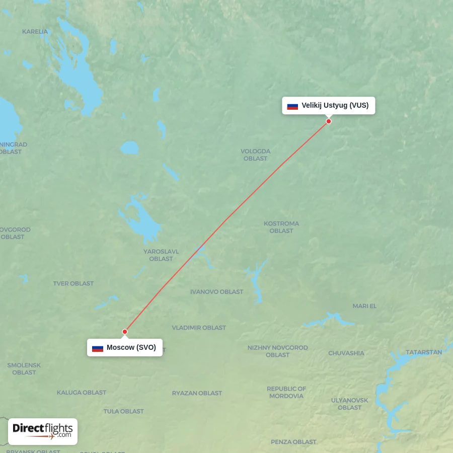 SVO - VUS route map