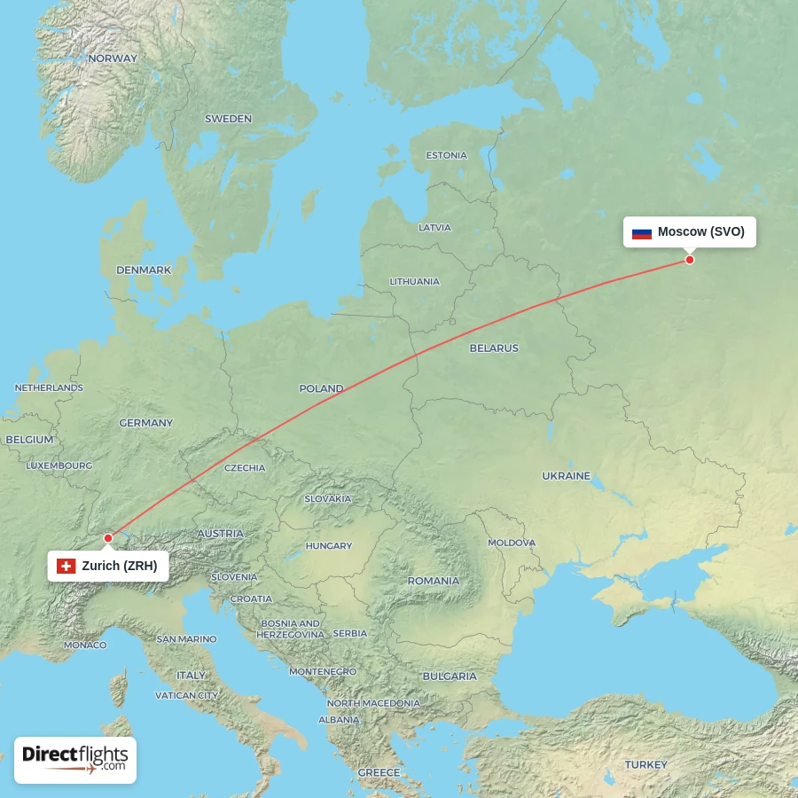 SVO - ZRH route map