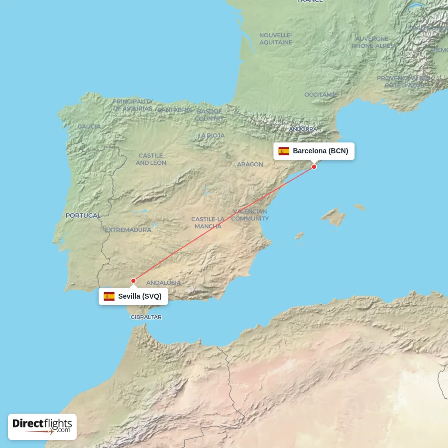 SVQ - BCN route map