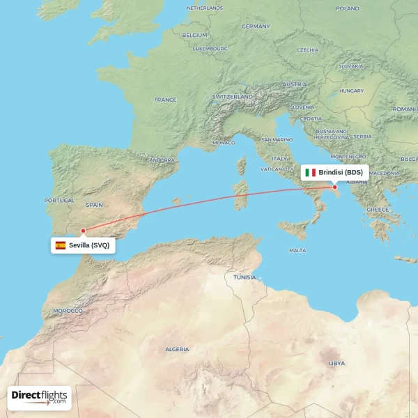 Sevilla - Brindisi direct flight map