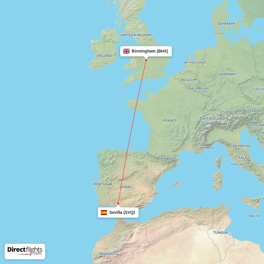 SVQ - BHX route map