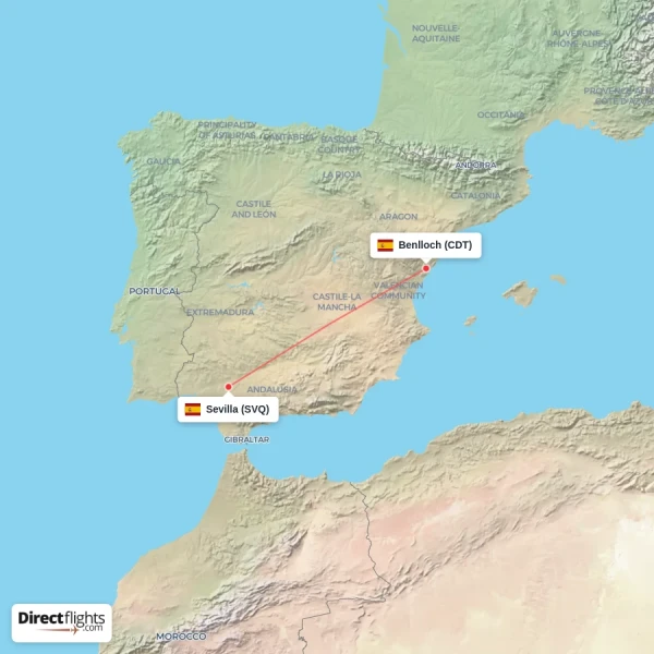 Sevilla - Benlloch direct flight map