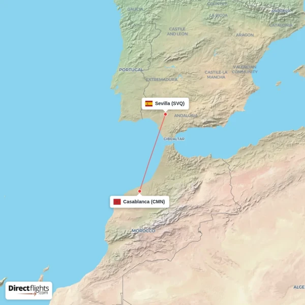 Sevilla - Casablanca direct flight map