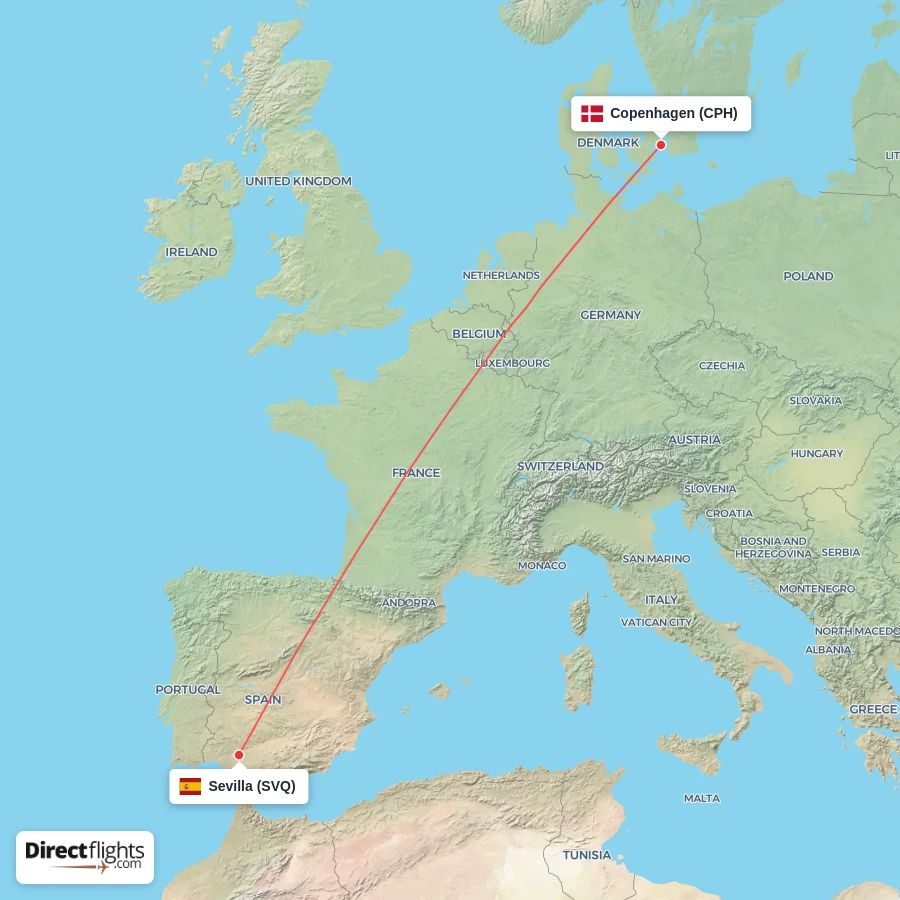 SVQ - CPH route map