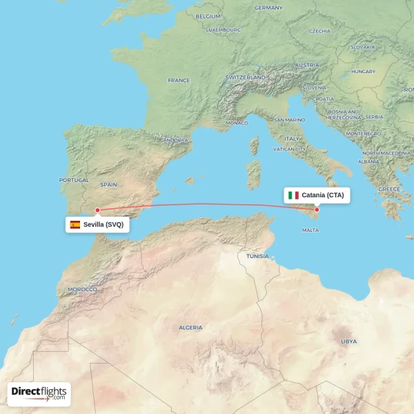 Sevilla - Catania direct flight map
