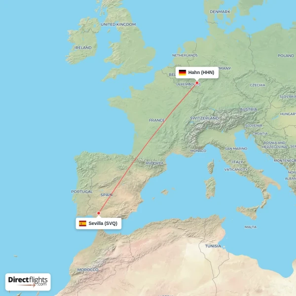 Sevilla - Hahn direct flight map