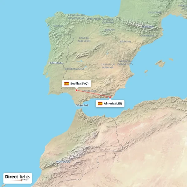 Sevilla - Almeria direct flight map