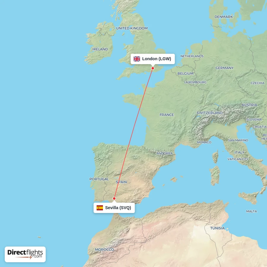 SVQ - LGW route map