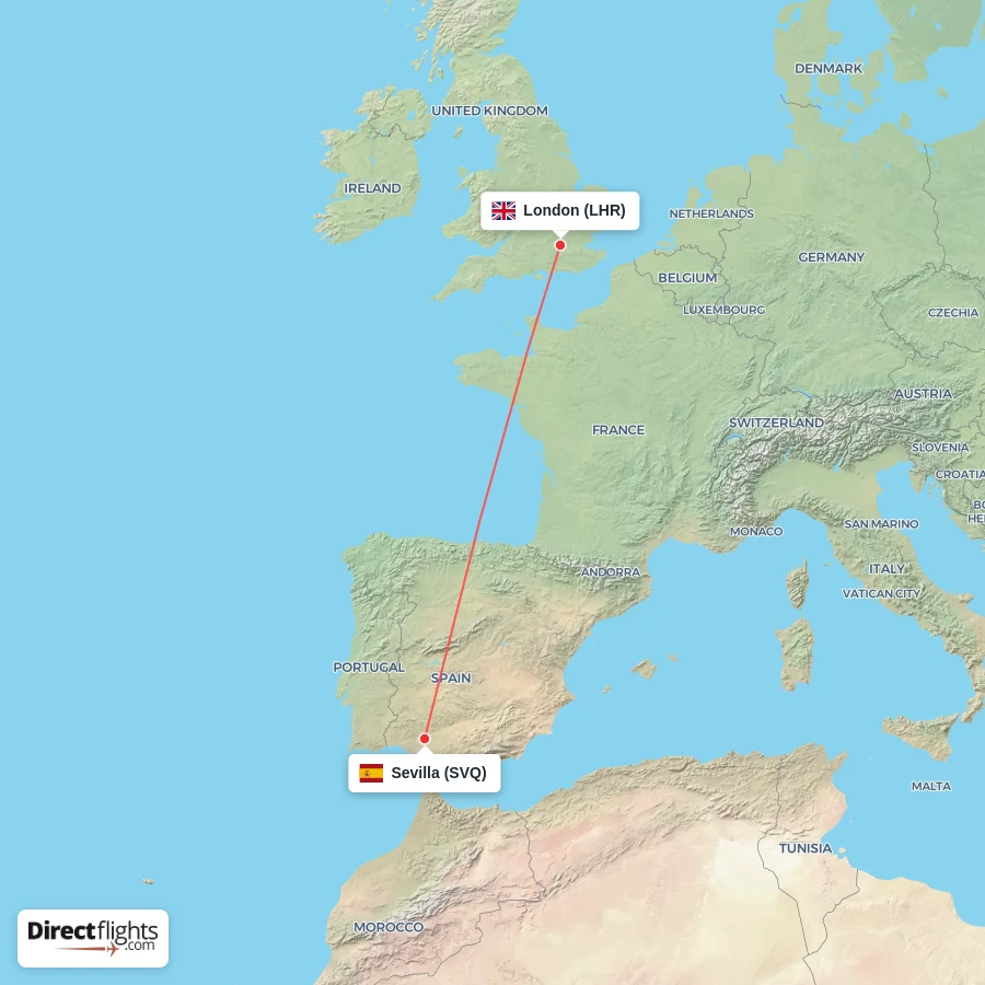 SVQ - LHR route map