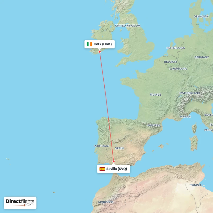 SVQ - ORK route map