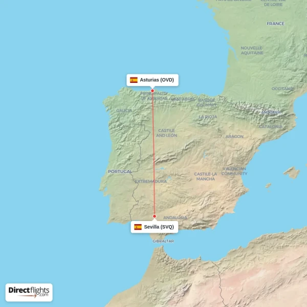 Sevilla - Asturias direct flight map
