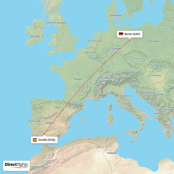 Sevilla - Berlin direct flight map
