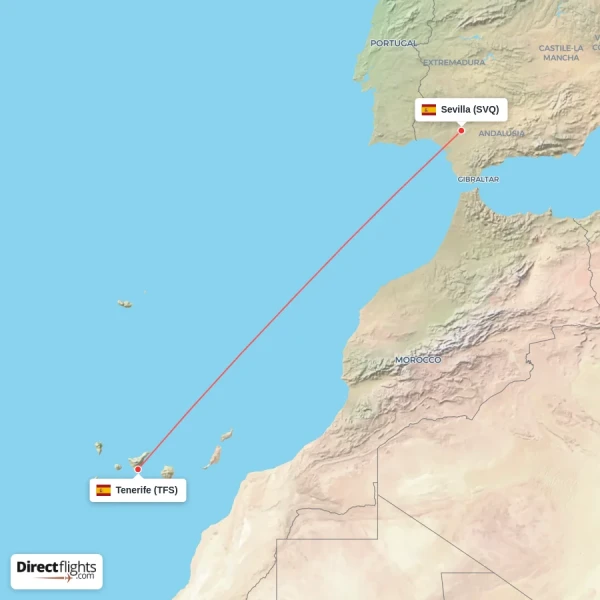 Sevilla - Tenerife direct flight map