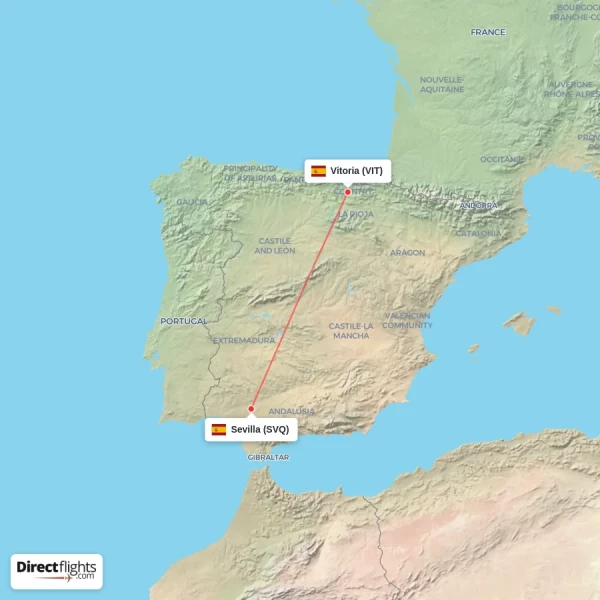 Sevilla - Vitoria direct flight map