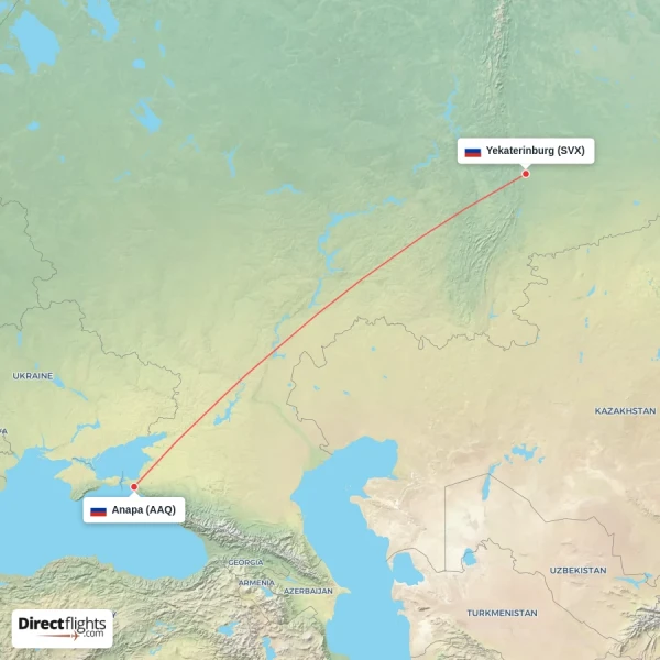 Yekaterinburg - Anapa direct flight map