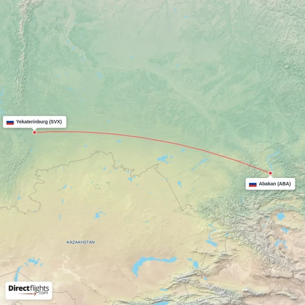 Yekaterinburg - Abakan direct flight map