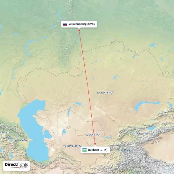 Yekaterinburg - Bukhara direct flight map